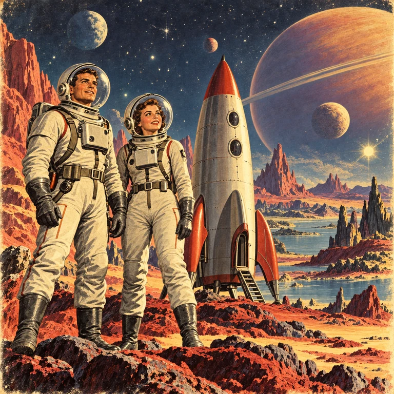 Aventure de science-fiction rétro aux couleurs de couvertures pulp