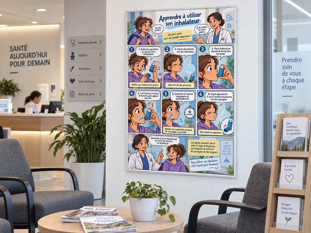 BD pédagogique médicale affichée dans une salle d'attente